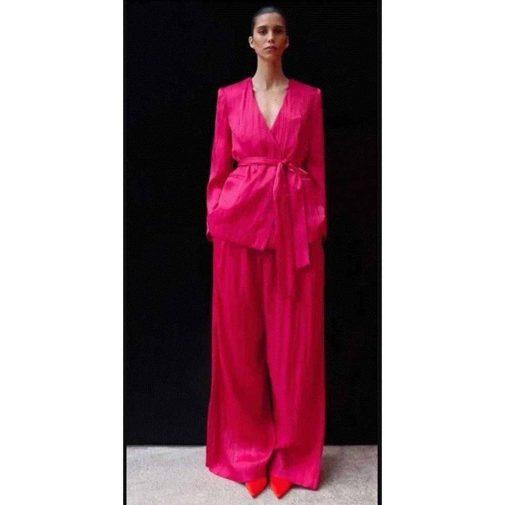Zara Women Blazer M Medium Red Belted Pockets 8784/509/630 Tuxedo Jacket NEW